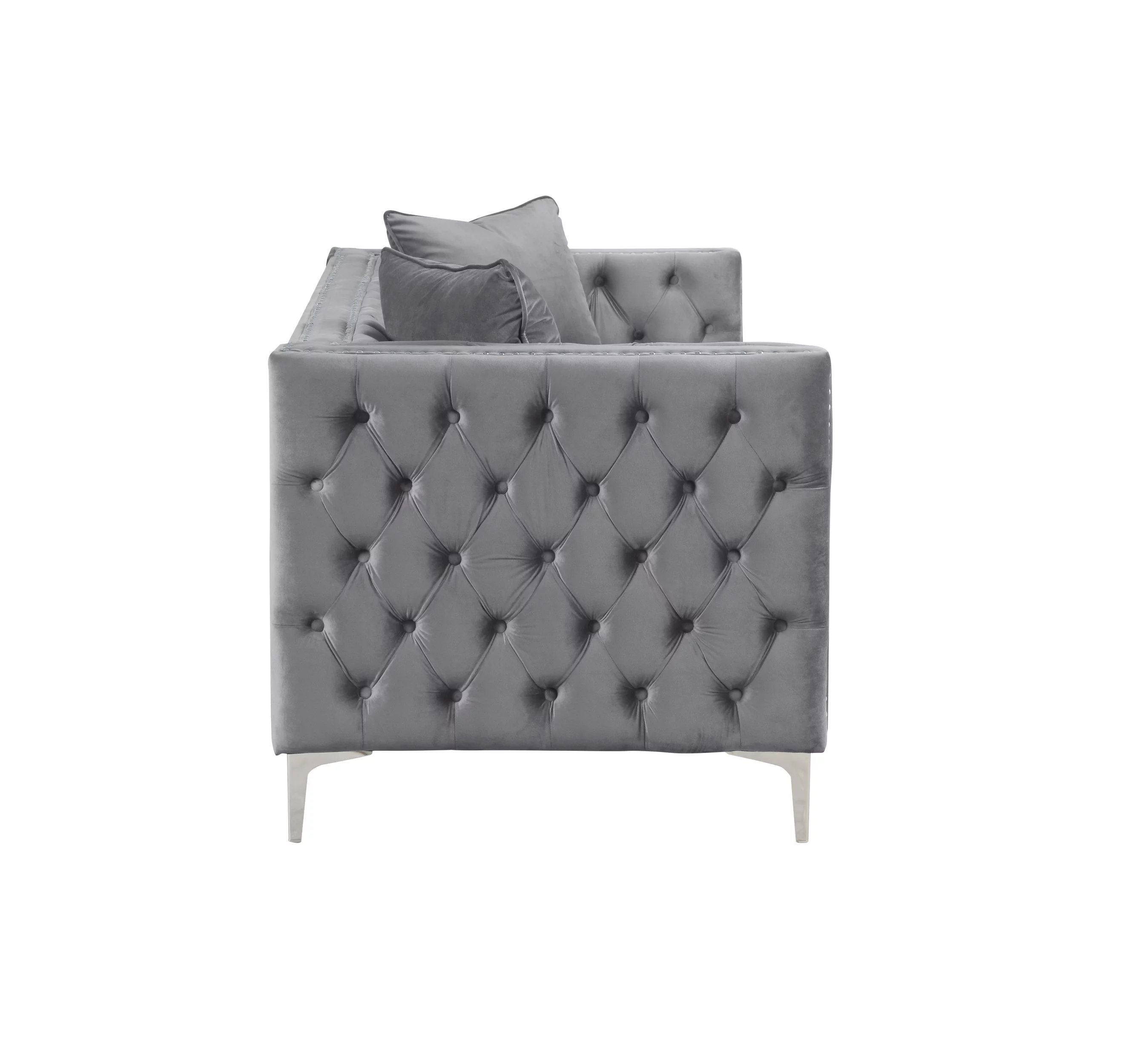 Alexandria - Gray Velvet fabric 3 Pieces Living room Set - 1 Loveseat and 2 Armchairs.