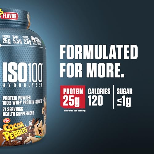 Dymatize x Fruity Pebbles ISO100 Whey Protein Powder Isolate, 25g of Protein, 20 Servings, 5.5g BCAAs, 120 Cal., Gluten Free, 1g Fat, 1g Sugar, 2g Carb