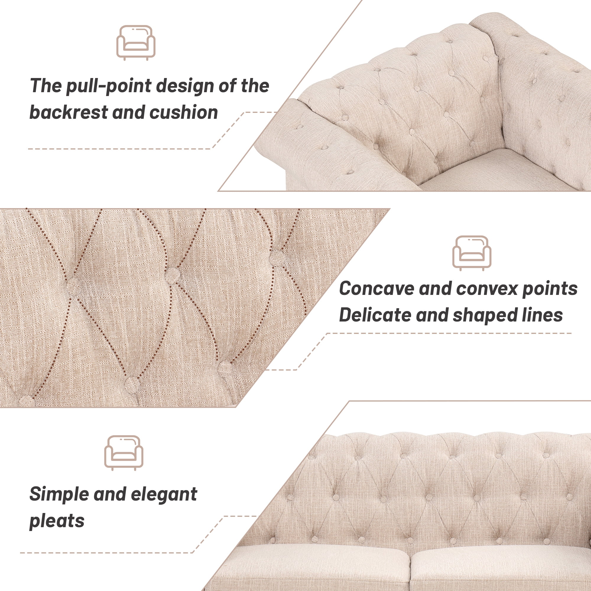 Modern three-piece sofa set with solid wood legs, button-down tufted backrest, Dutch velvet upholstered sofa set including three-seater sofa, two-seater and living room furniture set Single chair