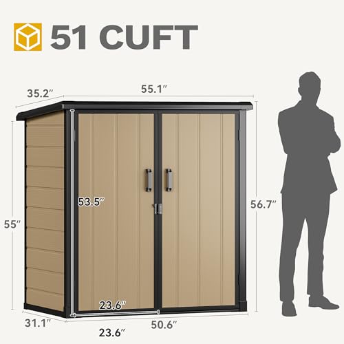 DWVO 5x3ft Resin Outdoor Storage Shed with Floor, Waterproof Lockable Storage Shed with Window, Plastic Outside Tool Storage for Garden, Backyard, Patio, Lawn, Gray