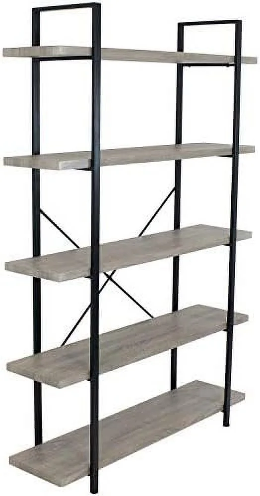 YPZBBOOM 5-Tier Industrial Style Bookshelf with Open Shelves and Veneer Finish - North American Teak