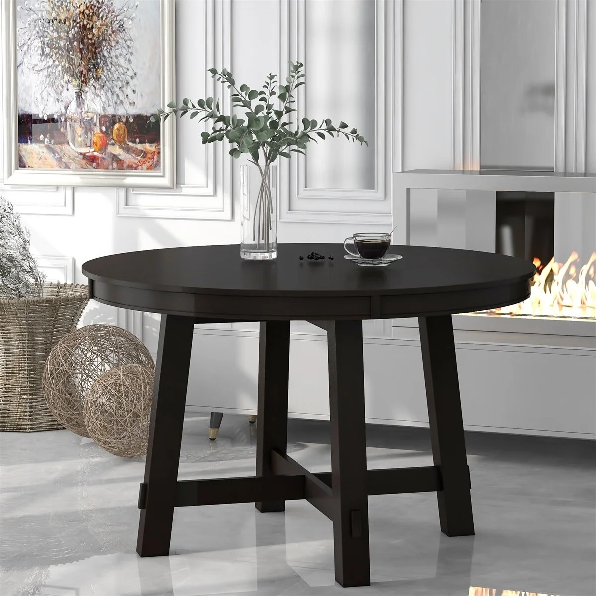 MERAX  Farmhouse Round Extendable Dining Table Espresso