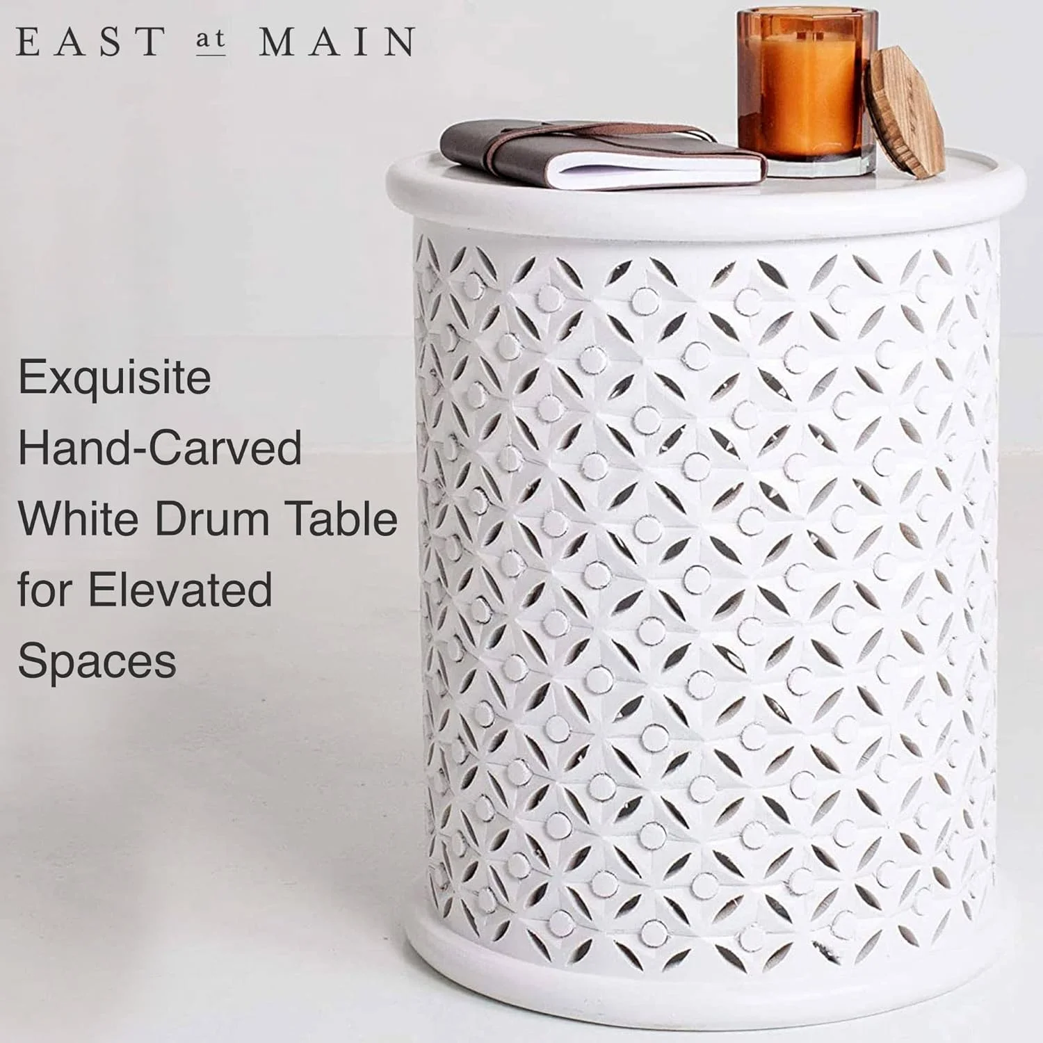 Gerlind Solid Wood Drum End Table, White