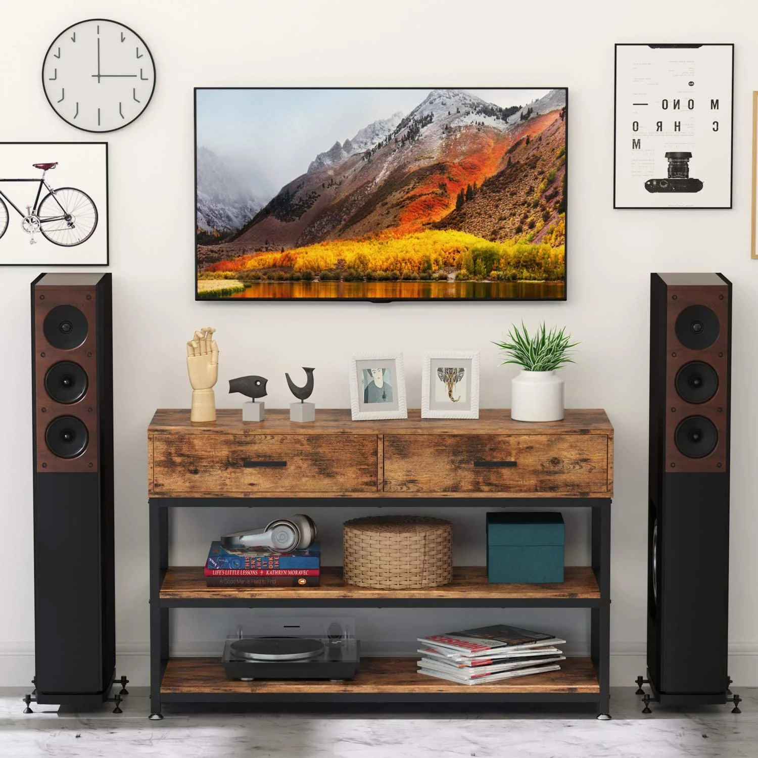 IRONCK TV Stand for 55 Inches TV with Drawers, Entertainment Center for Living Room, 47 Inches Vintage Brown