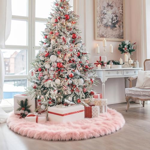 iMucci Christmas Tree Skirt 2025 Update 36 inch Wool Fur White Tree Skirt Small Snowy White Plush Velvet Tree Skirt Party Christmas Tree Decoration