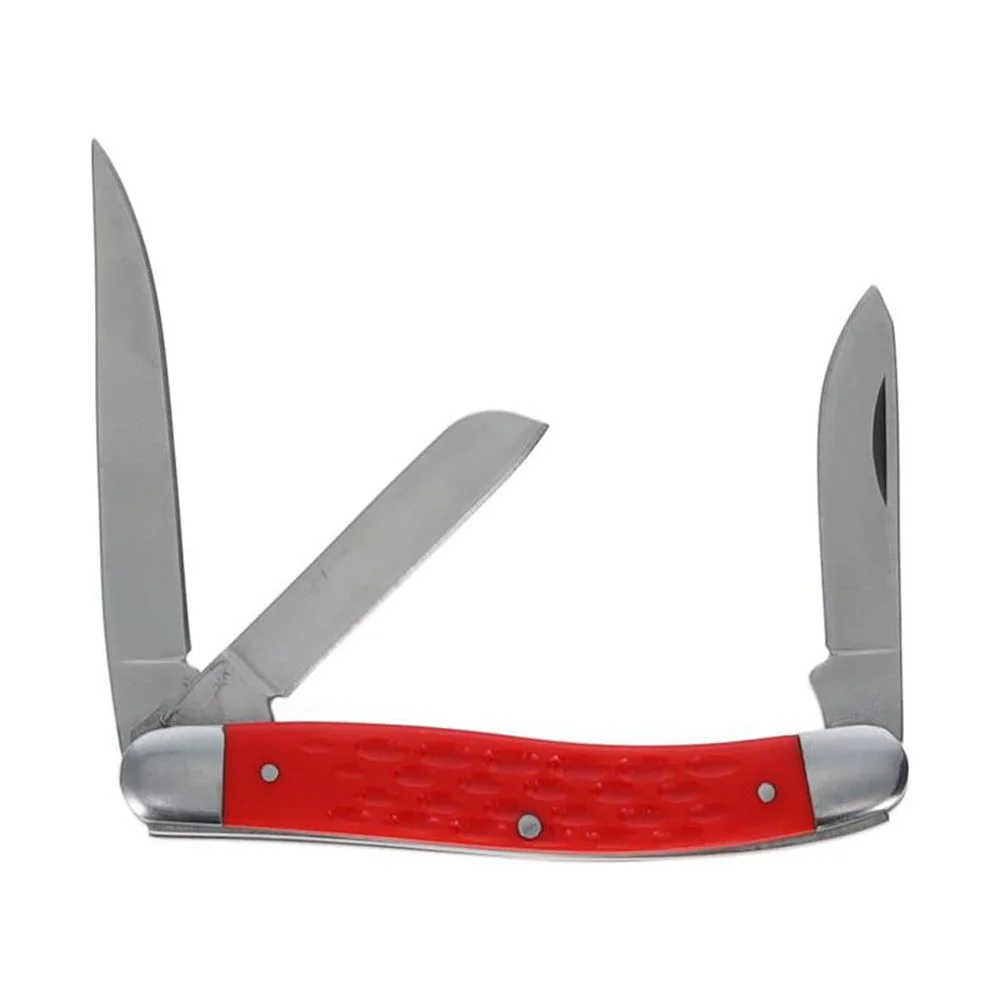Scipio 3-Blade Stockman Pocket Knife FCC0001JRD - 3.5-Inch Folding Knife Multi-Blade Small Portable Knife - Red