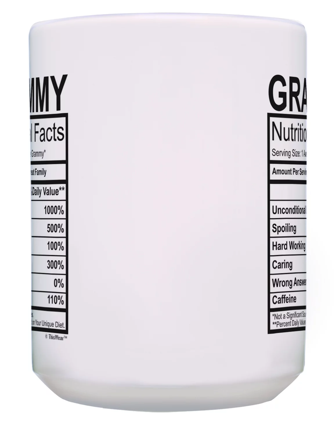 ThisWear Grammy Gift Set Grammy Nutrition Facts Grammy Mugs 2 Pack Gift 15oz Coffee Mugs