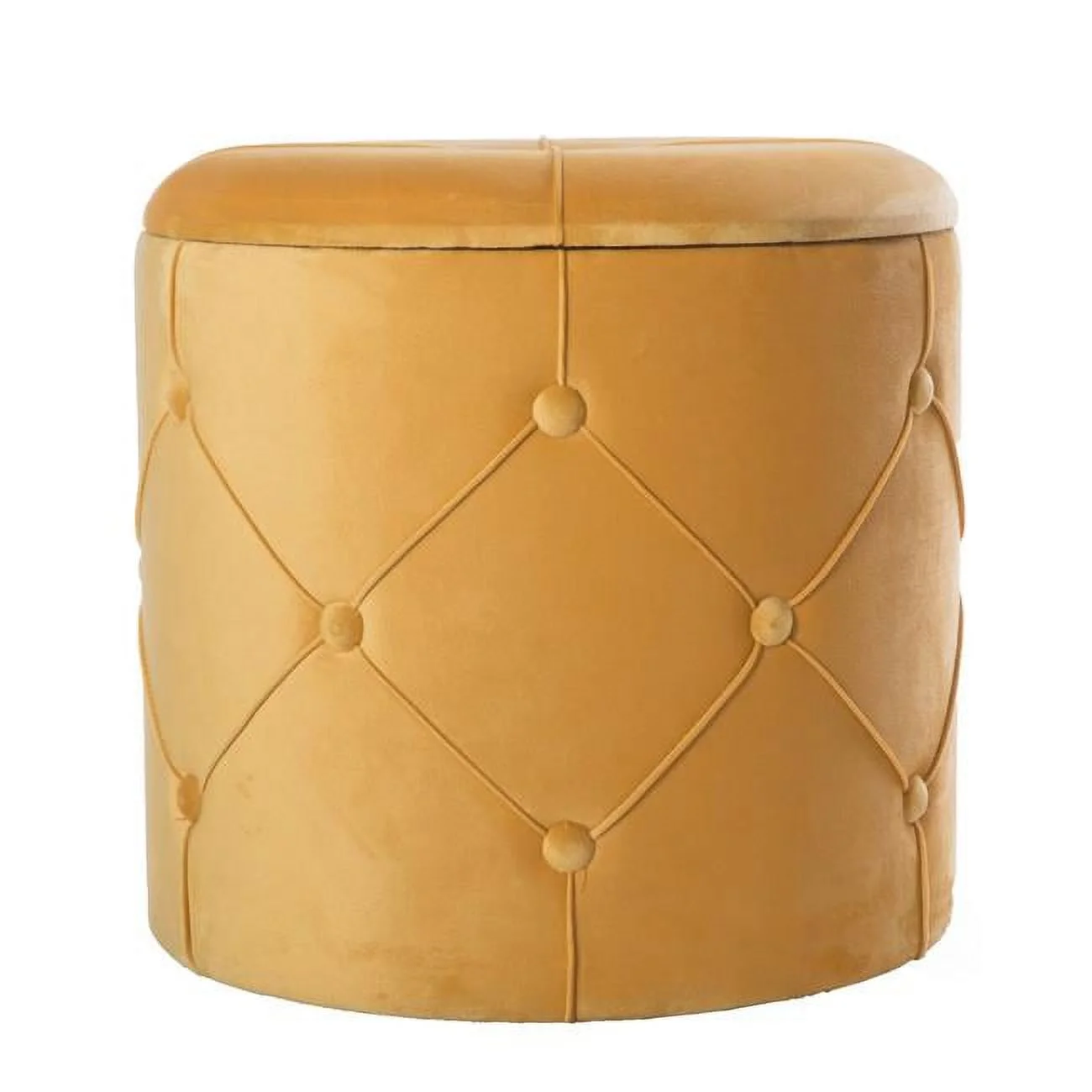 Fabulaxe  15.75 x 15.5 in. Round Wooden Velvet Ottoman Stool with Lid, Yellow