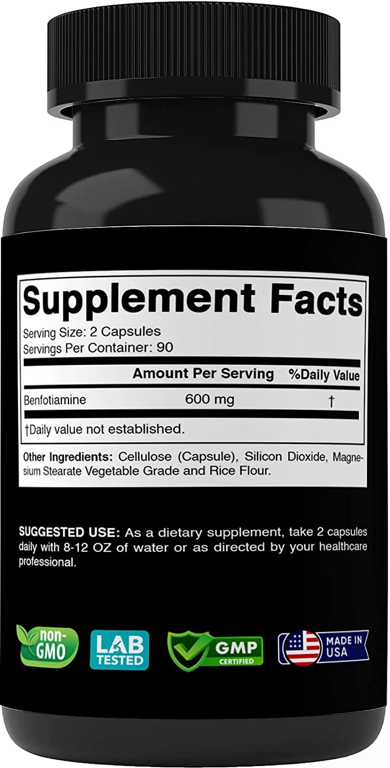 Vitabod Benfotiamine 600mg 180 Vegetarian Capsules - Also Called Fat Soluble Vitamin