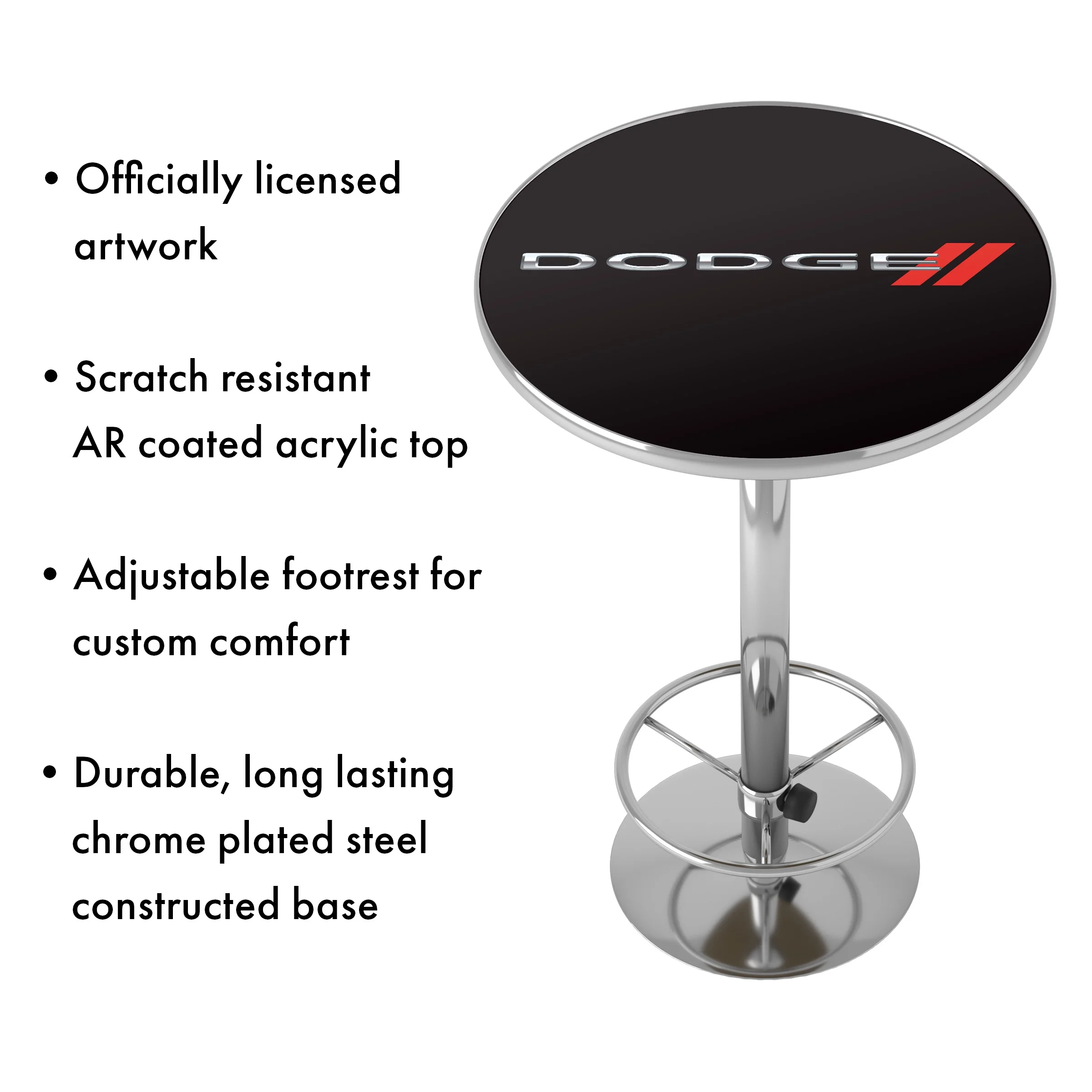 Dodge Logo Bar Table with Adjustable Footrest and Acrylic Top