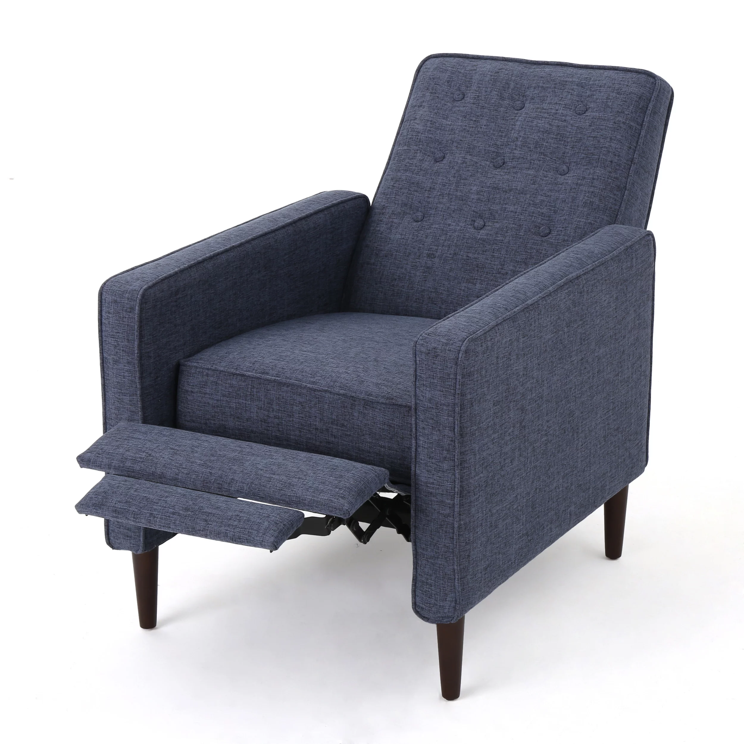 Noble House Marrin Mid Century Modern Dark Blue Fabric Recliner (Set of 2)