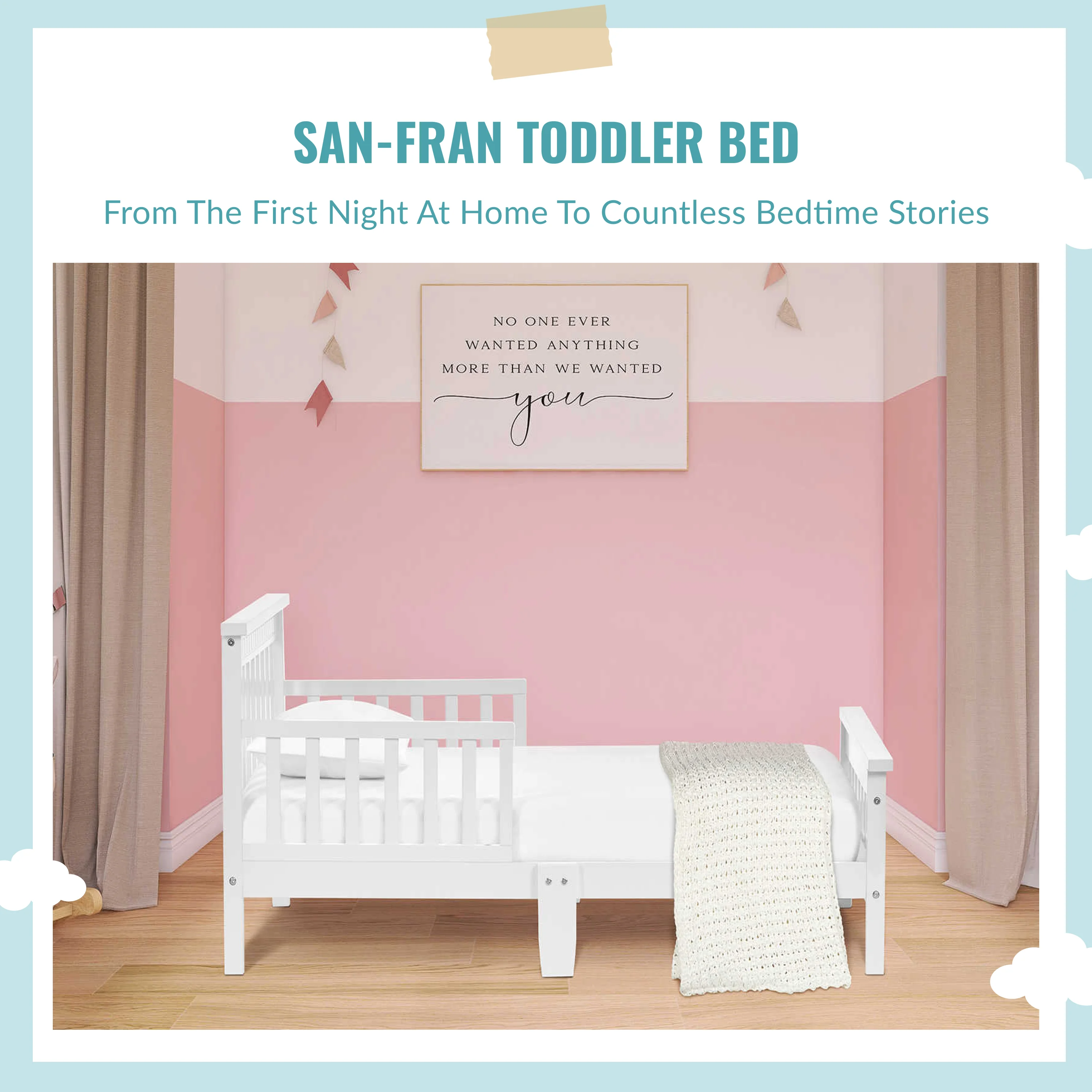 Dream On Me San-Fran Toddler Bed made with Sustainable New Zealand Pinewood, White