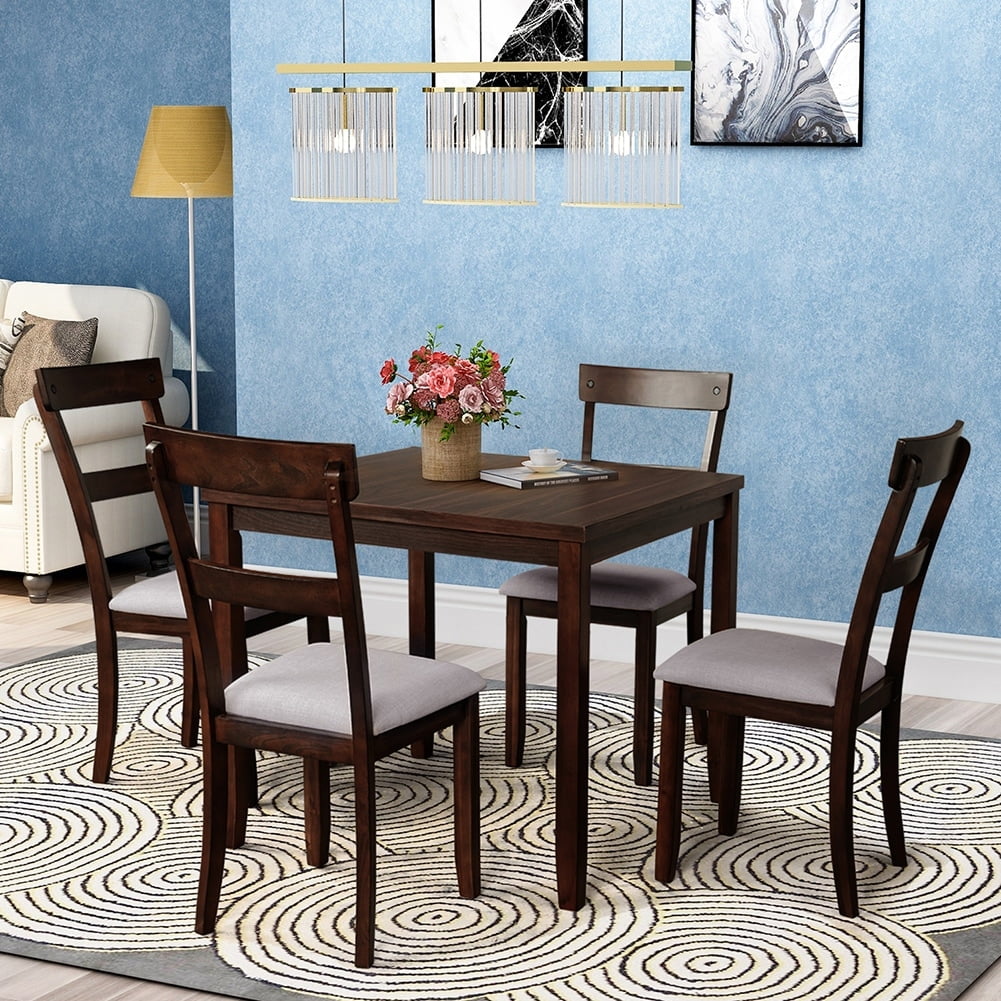 5pcs Industrial Style Wooden Dining Table Set with 4 Chairs Grey