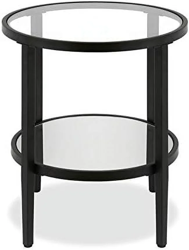 Double Shelf Round Modern Metal Side Table In Black
