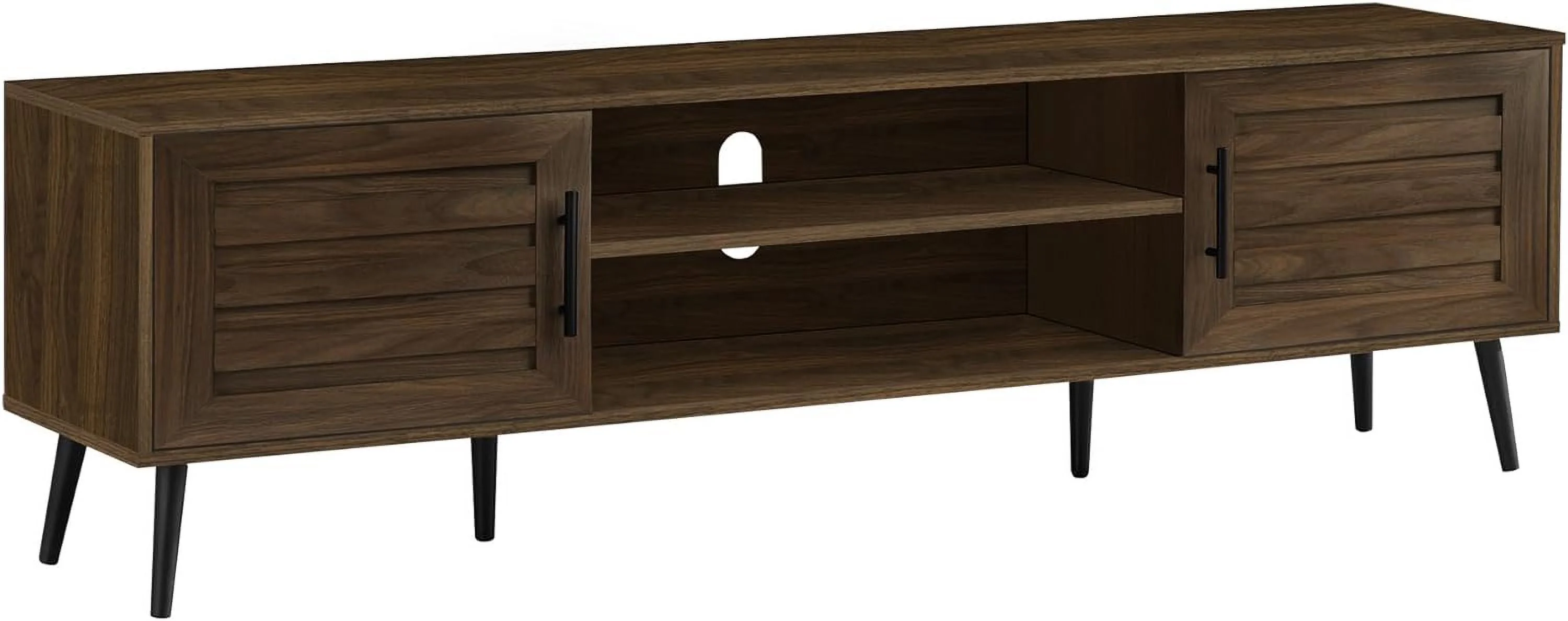 72 Inch, Console, Media Entertainment Center, Storage Cabinet, Living Room, Bedroom, Brown Laminate, Black Wood Legs 1 Tv Stand, 71