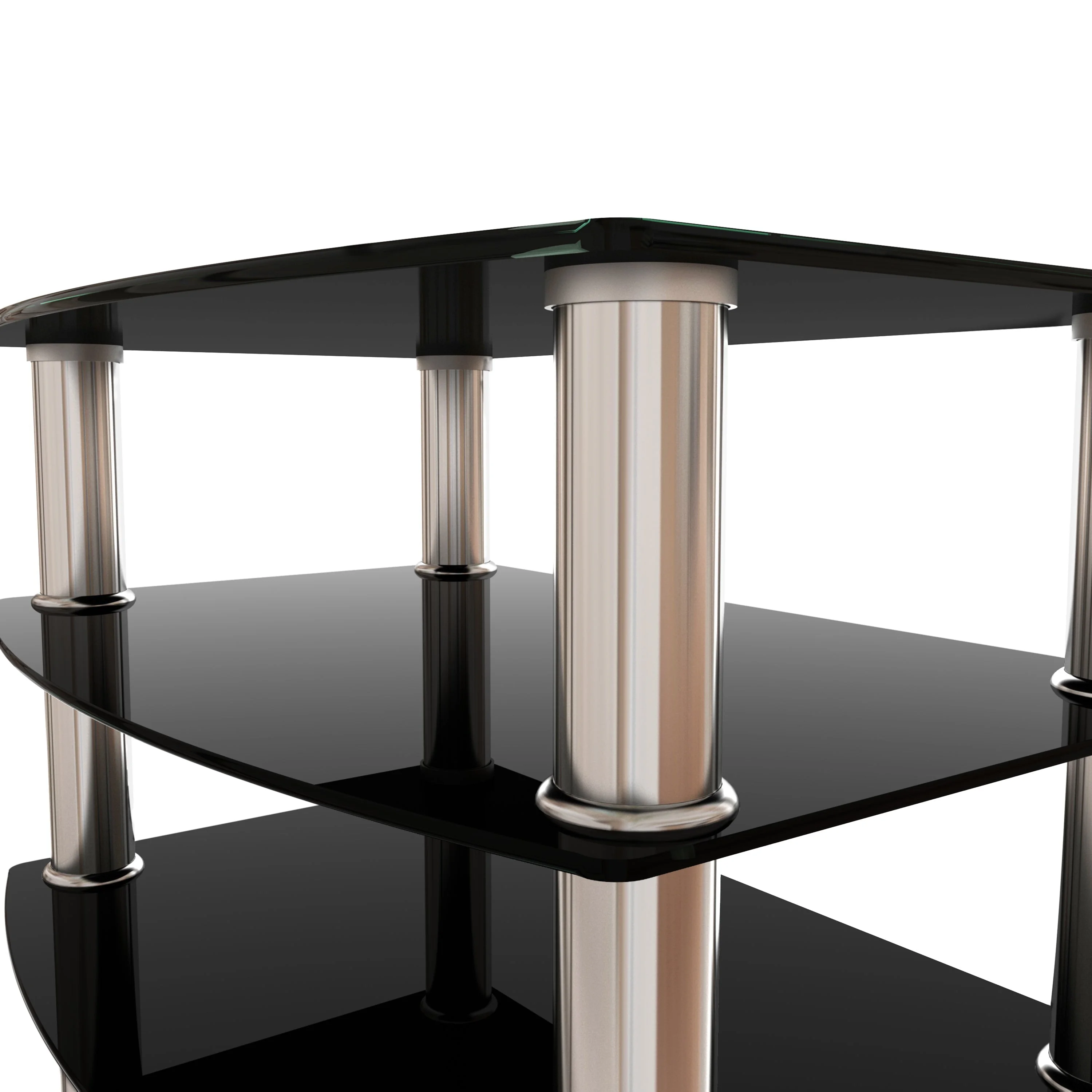 5-Tier Tempered Glass Living Room Side Table with Stainless Steel Frame- Black
