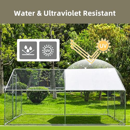 Outdoor Metal Chicken Coop Large Walk-in Poultry Cage Spire-Shaped Chicken Run with Waterproof and Anti-Ultraviolet Cover for Outside,Backyard and Farm,13' L x 9.8' W x 6.4' H