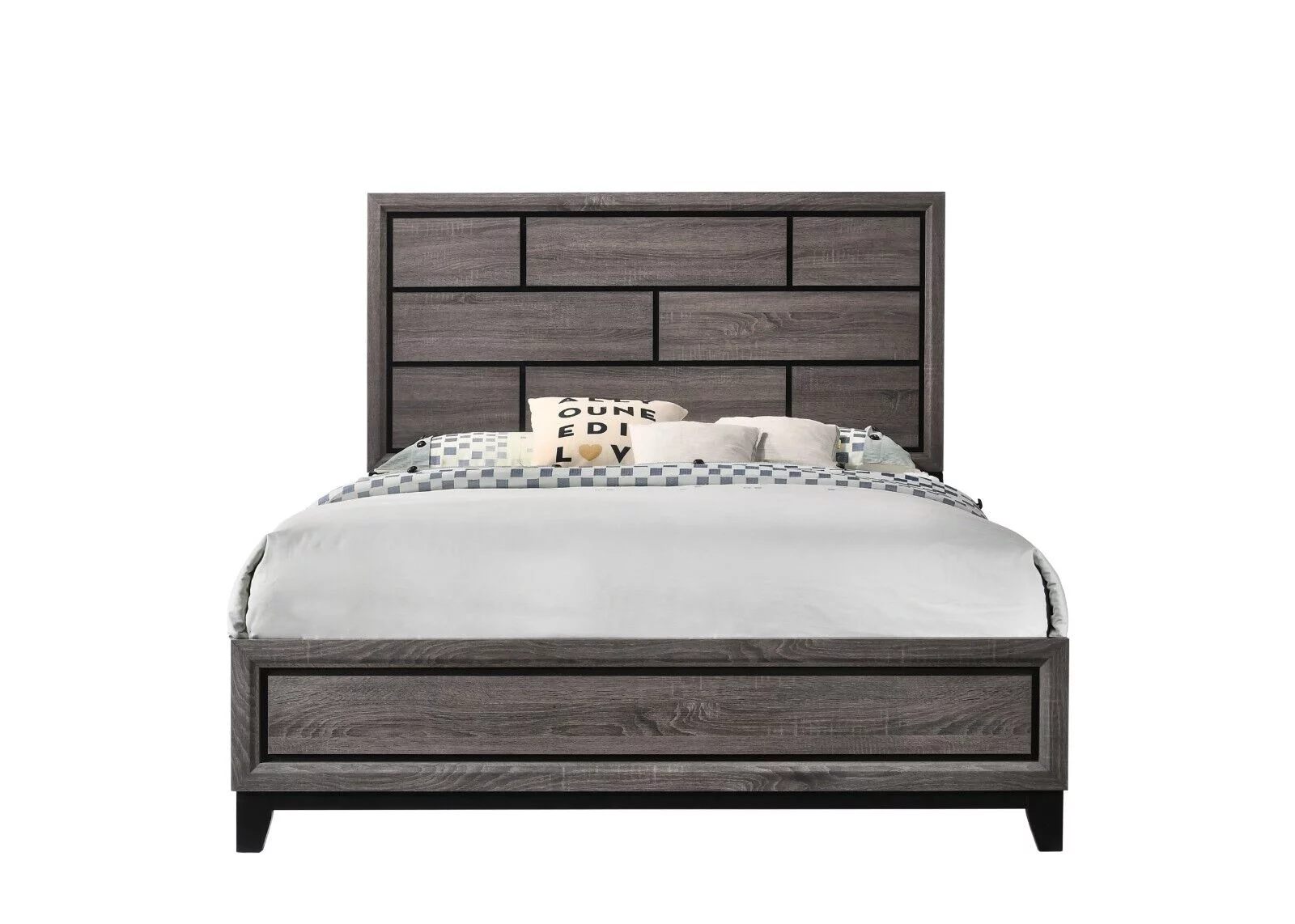 Contemporary Style 6pc King Size Panel Bed Dresser Mirror Chest 2x Nightstands Bedroom Furniture Set Gray Finish