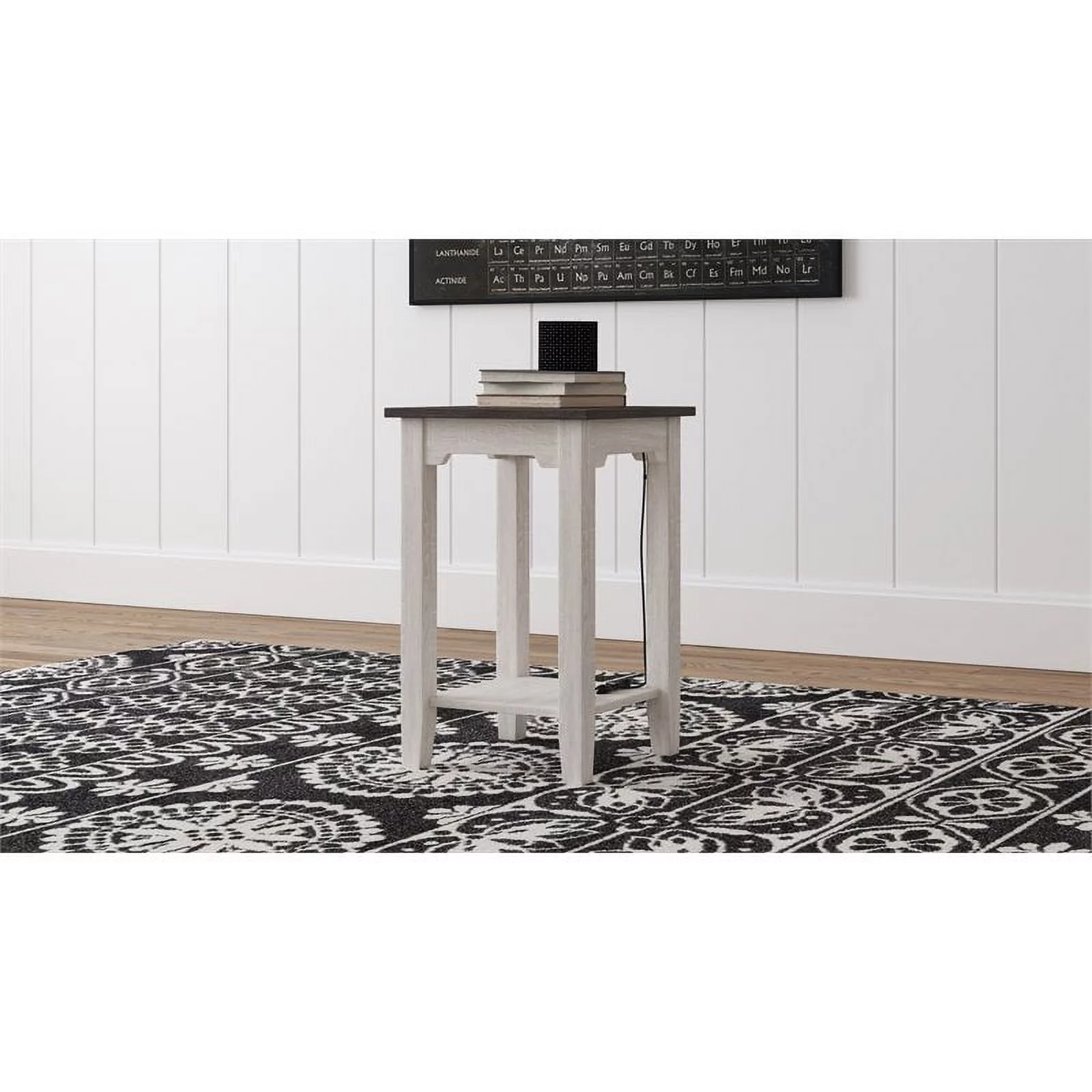 Bowery Hill Farmhouse Engineered Wood End Table in Antiqued White/Gray