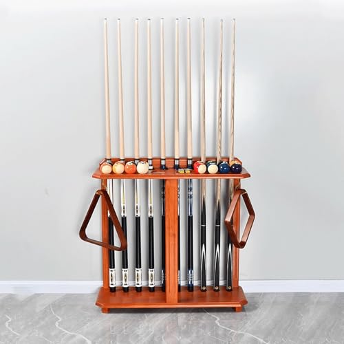 Freestanding Pool Cue Stand Rack - Holds Up to 10 Sticks & Billiard Accessories - Corner Floor Holder for Game Room (Black)