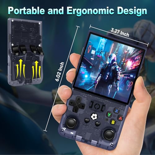 R36MAX Handheld Retro Game Console,Retro Video Game Console Built-in Games,4.0 inch IPS Screen,Linux System with Professional Gaming Chip,4000mAh Rechargeable Battery(Transparent Gray)
