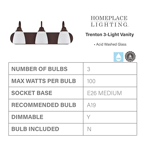 HomePlace Lighting 115141BZ-337 Trenton Traditional Acid Washed Glass Bathroom Vanity Wall Light, 4-Light 400 Total Watts, 9