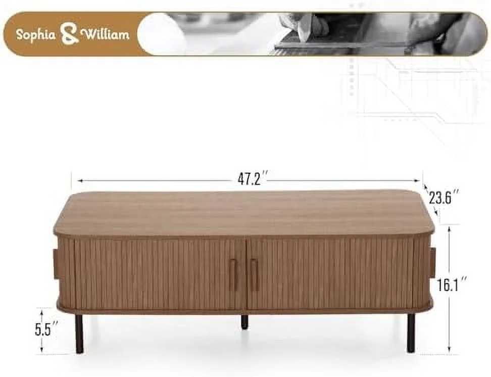 TJUNBOLIFE Sophia & William Bamboo Coffee Table for Living Room  2-Tier Oval Coffee Table with    47.2" Wood Table Mid Century Sofa Table