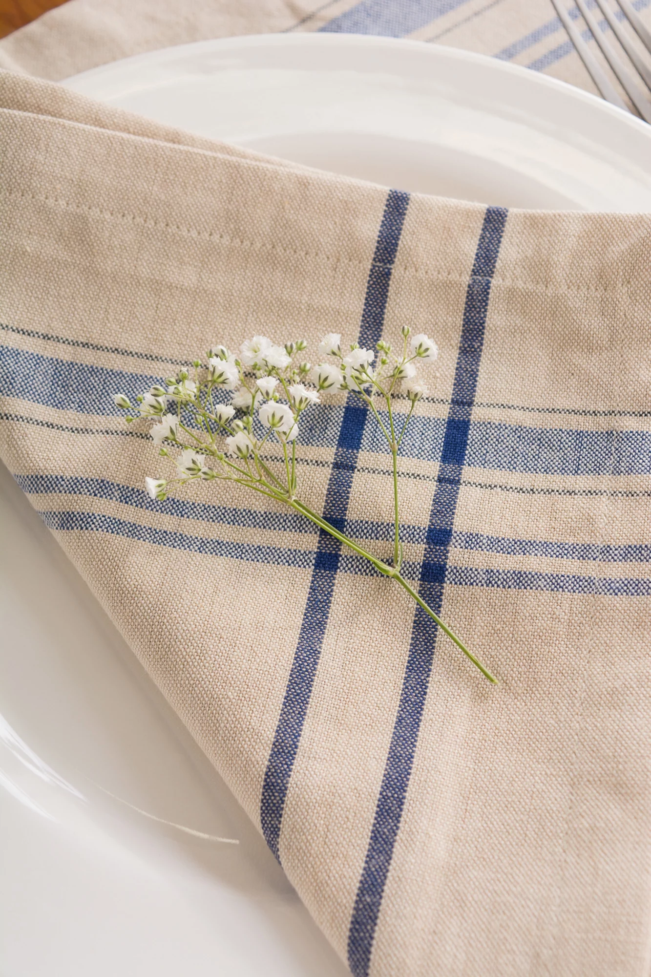 CC Home Furnishings Set of 6 Nautical Blue French Striped Napkins 20