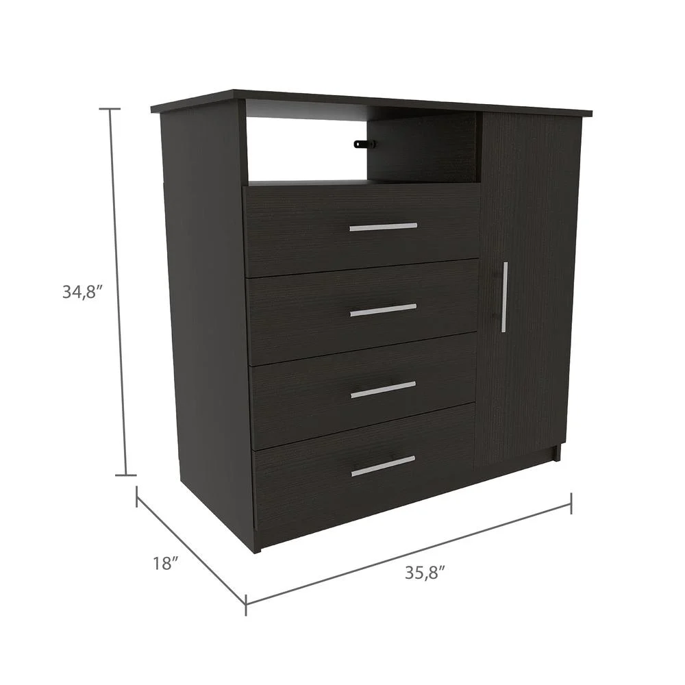 FM FURNITURE LLC Carolina 4 Drawer Dresser  ,Black