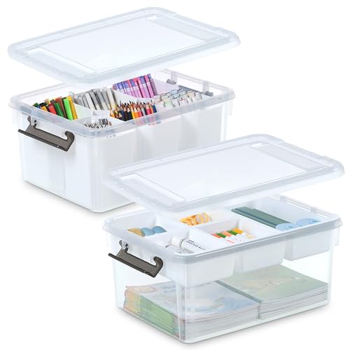 Citylife 17 QT Plastic Storage Box with Removable Tray Craft Organizers and Storage Clear Storage Container for Organizing Bead, Tool, Sewing, Playdoh