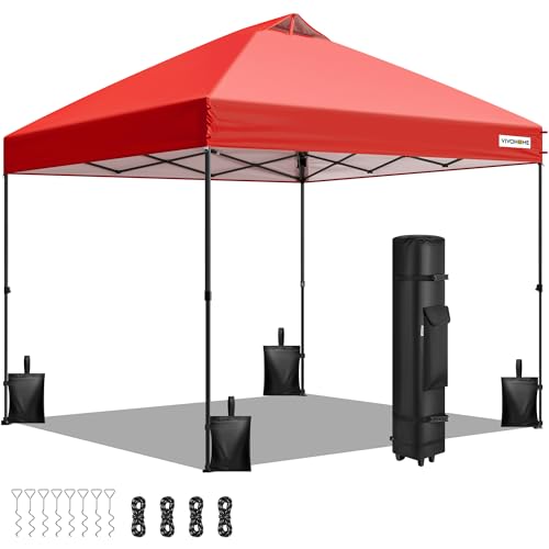 VIVOHOME 10x10ft Pop Up Canopy Tent One Push Setup Outdoor Portable Shelter Tent Heavy Duty with Wheel Carry Bag and 4 Sandbags, White