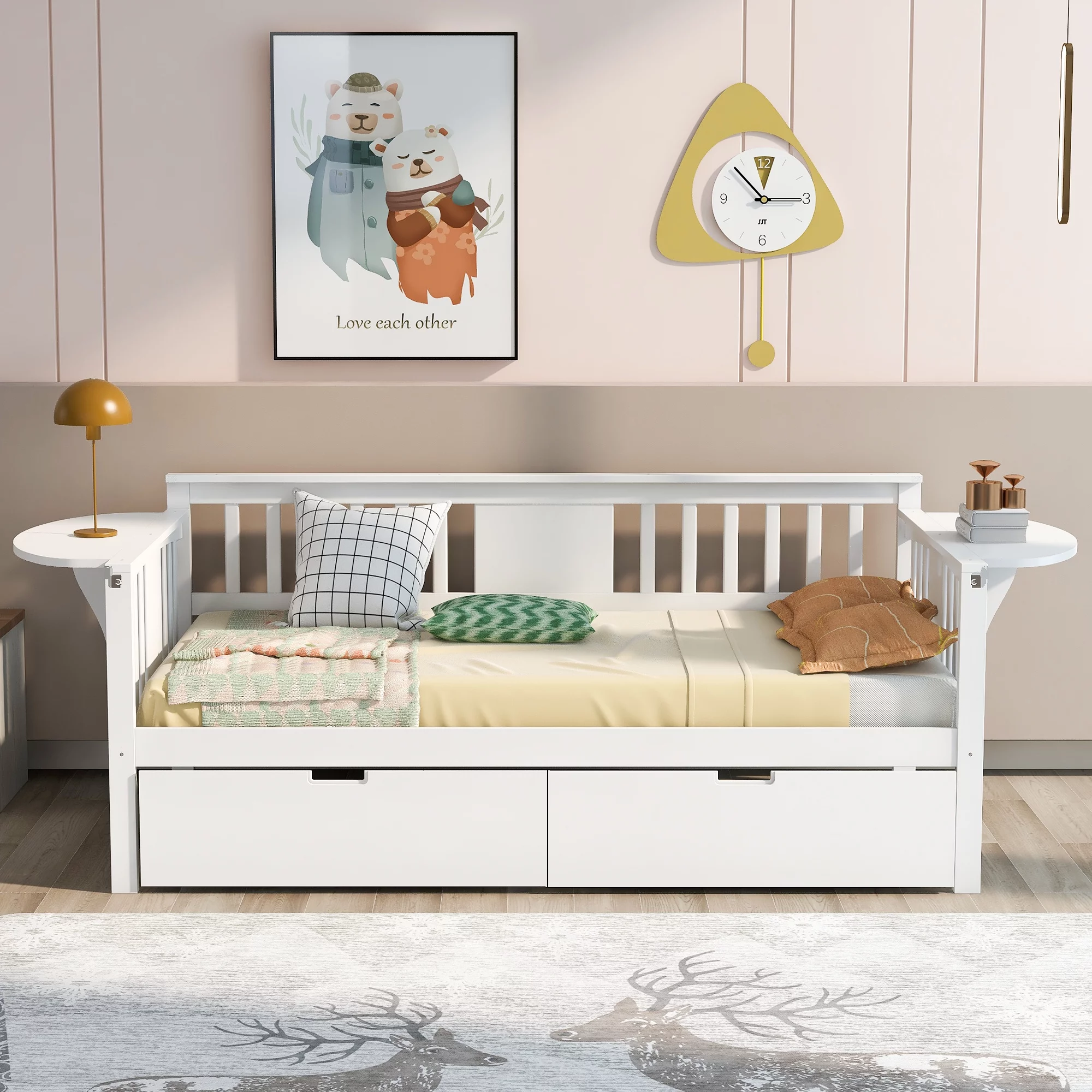 CoSoTower Twin Size Daybed With Two Drawers, Wood Slat Support, White