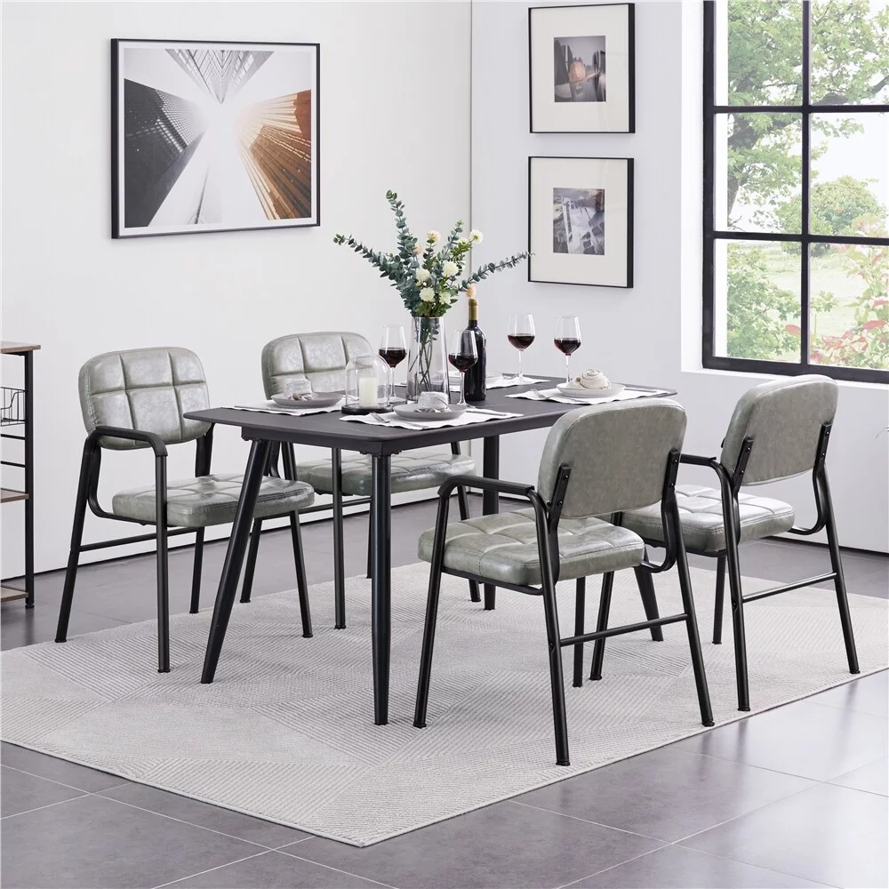 Yaheetech  2pcs Upholstered Leather Chairs with Armrest & Metal Frame Grey