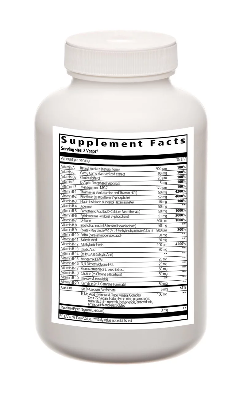 Methylectric B-50 Complex - Methylated B1 - B20 Multi-Vitamin and Fulvic Minerals Veggie Caps