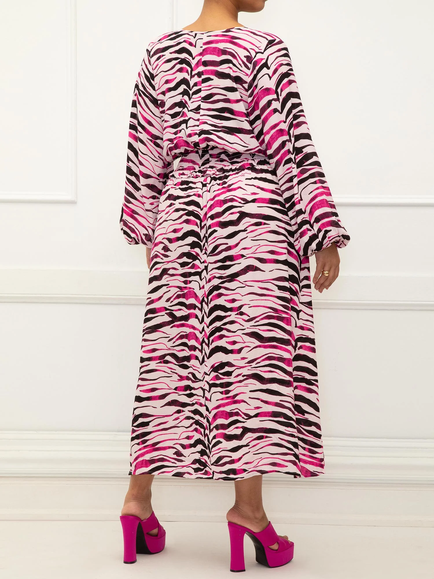 Eloquii Elements Women's Poet Sleeve Smocked Waist Maxi Dress