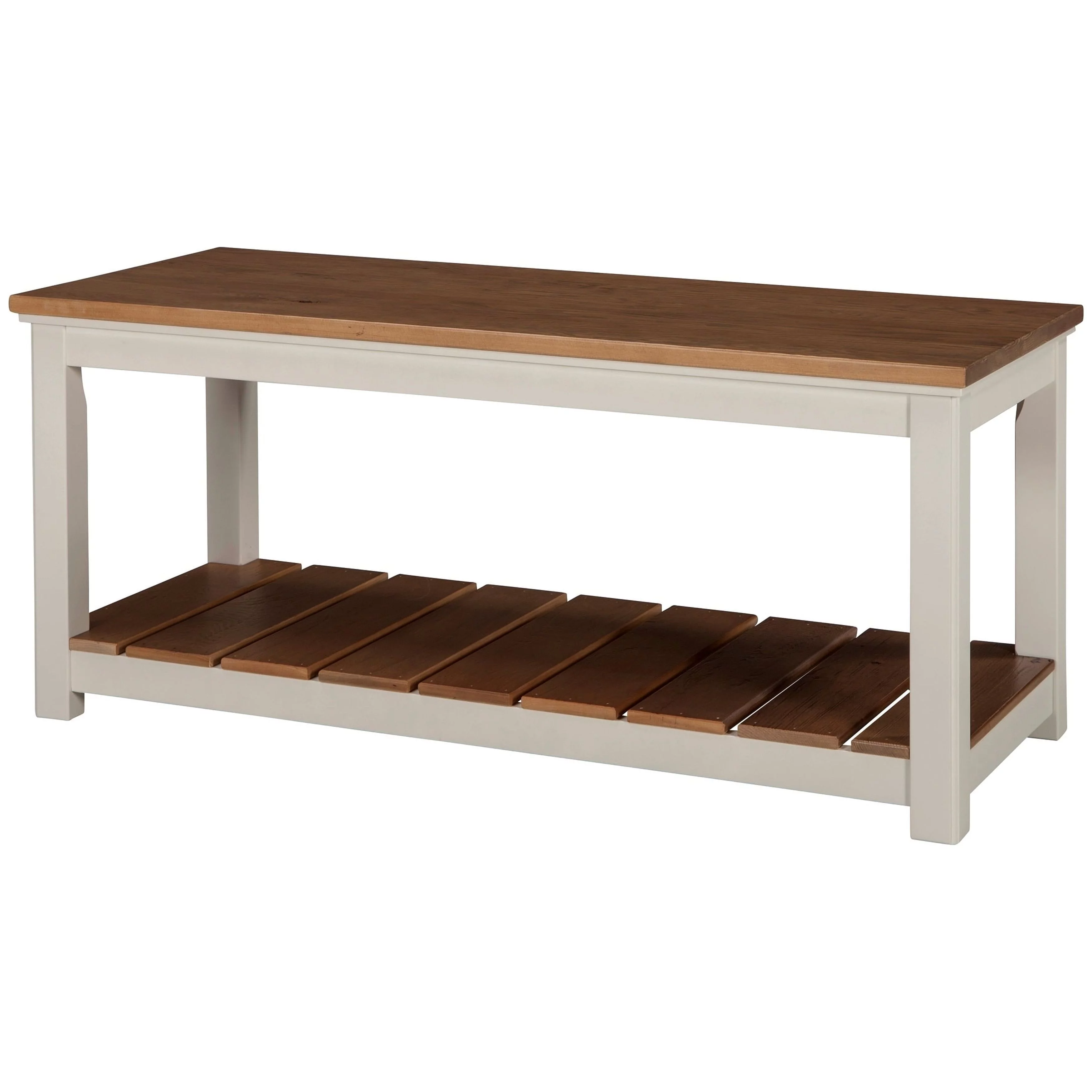 Alaterre Savannah Bench, Ivory with Natural Wood Top
