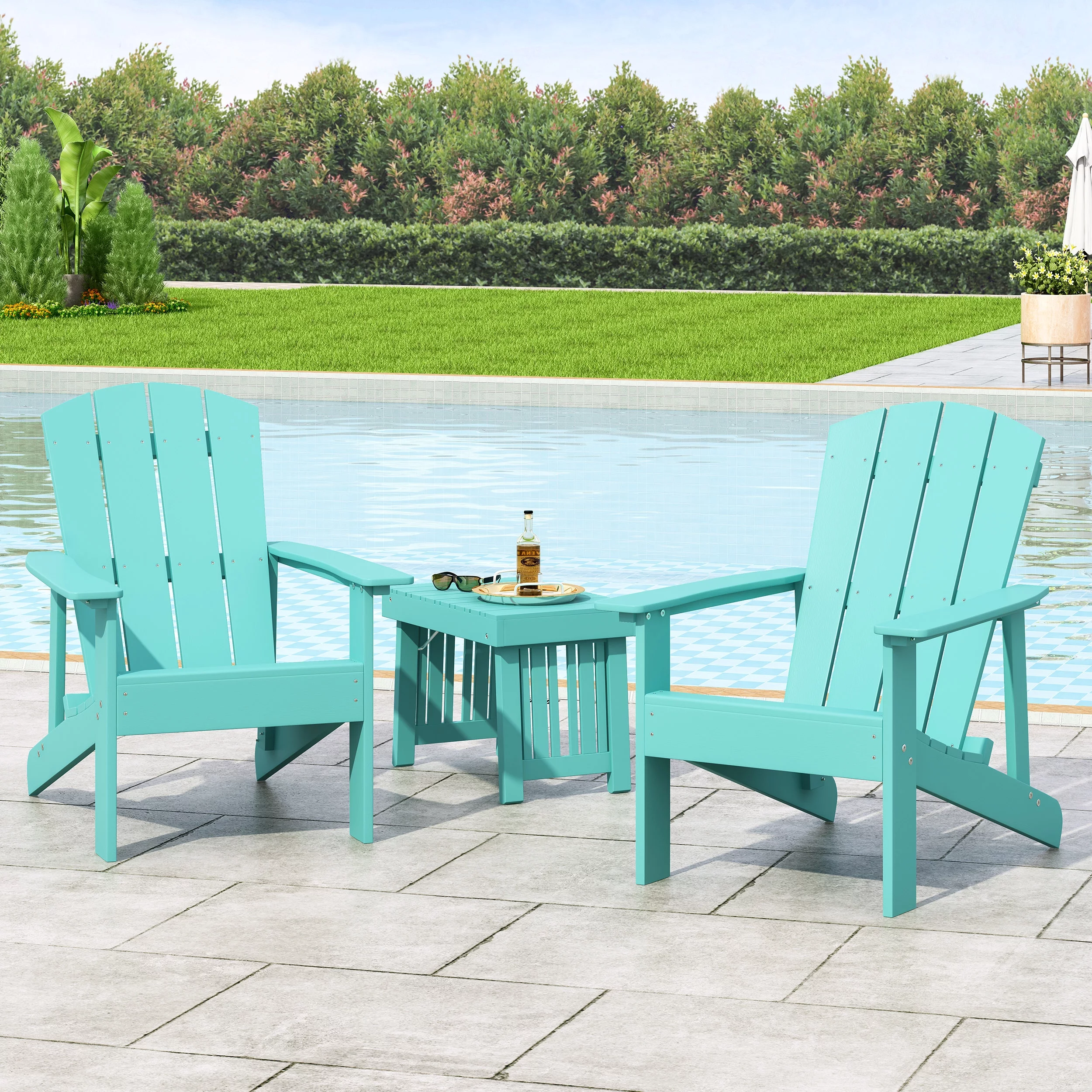 Noble House Culver Faux Wood Slat-Backed Adirondack Chair in Teal (Set of 2)
