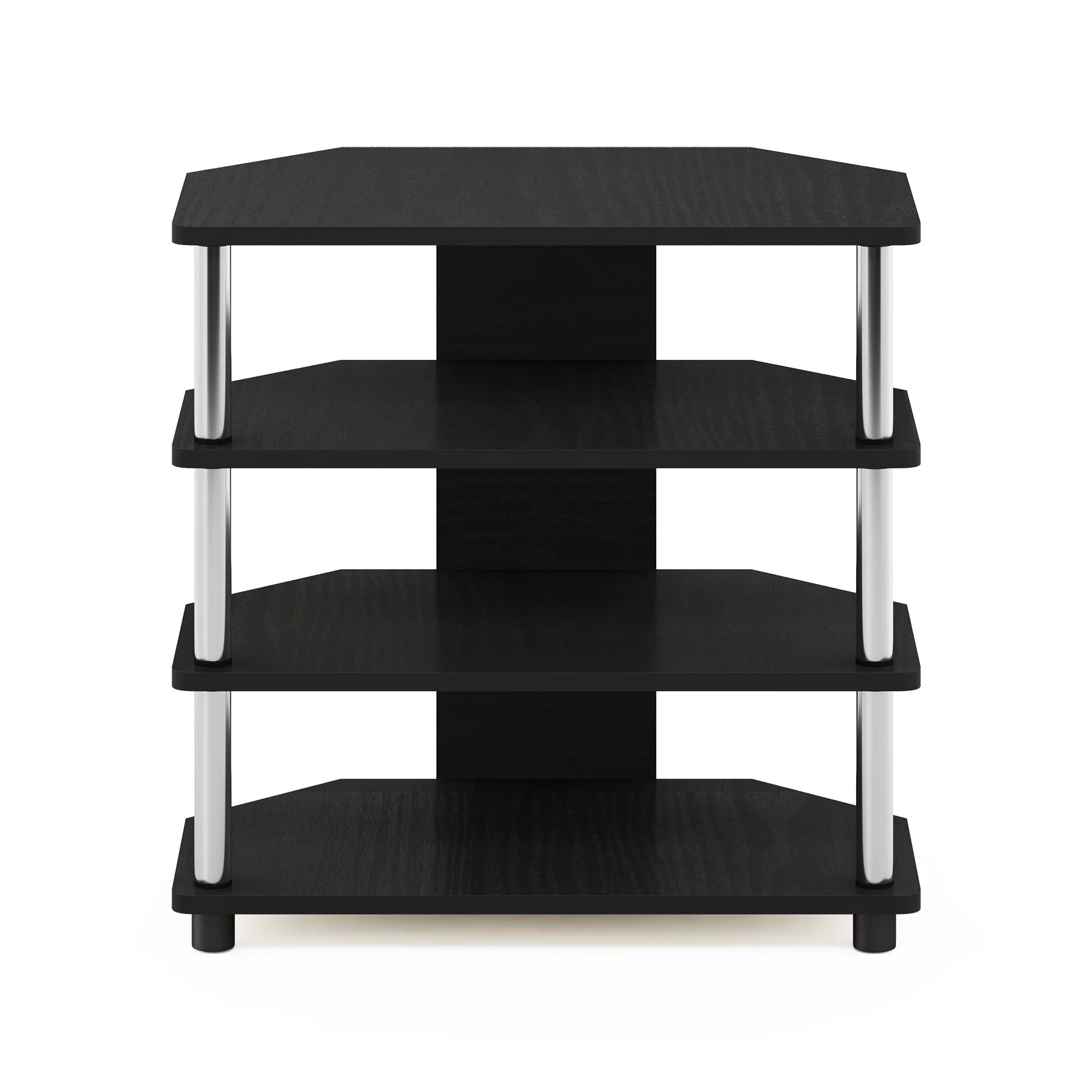 Furinno Econ Easy Assembly 4-Tier Petite TV Stand, Americano, Stainless Steel Tubes