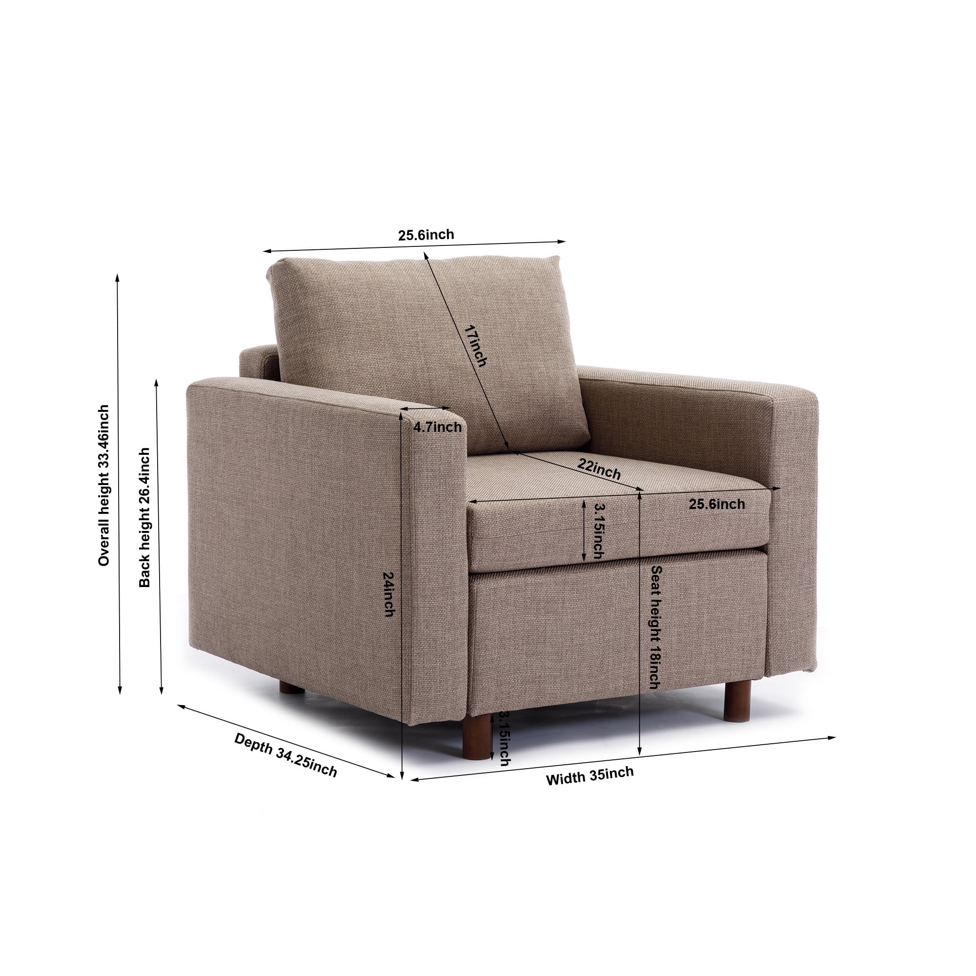 Single Seat Module Sofa Sectional Couch,Cushion Covers Non-removable and Non-Washable,Brown