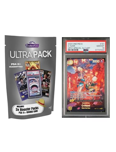 One Piece TCG Ultra Pack - 3 English Booster Packs + PSA Graded Card. Great for One Piece Cards English Fans. Surprise PSA Graded Card in Every One Piece Card Bundle; Curated by TraderzTCG