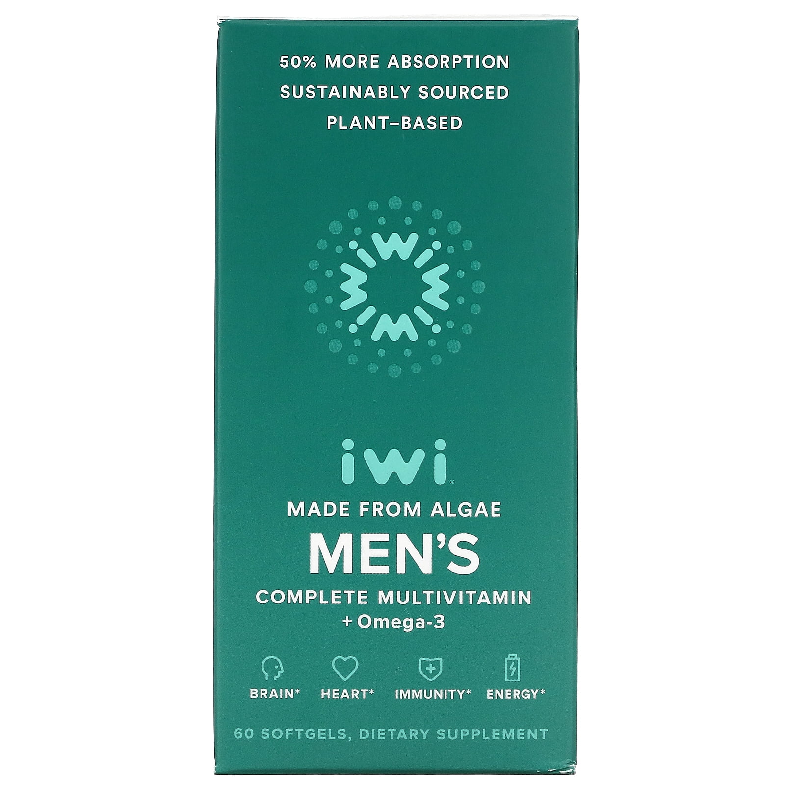 iwi Men's Complete Multivitamin + Vegan Algae Omega 3 -  30 Day Supply, Dietary Supplements