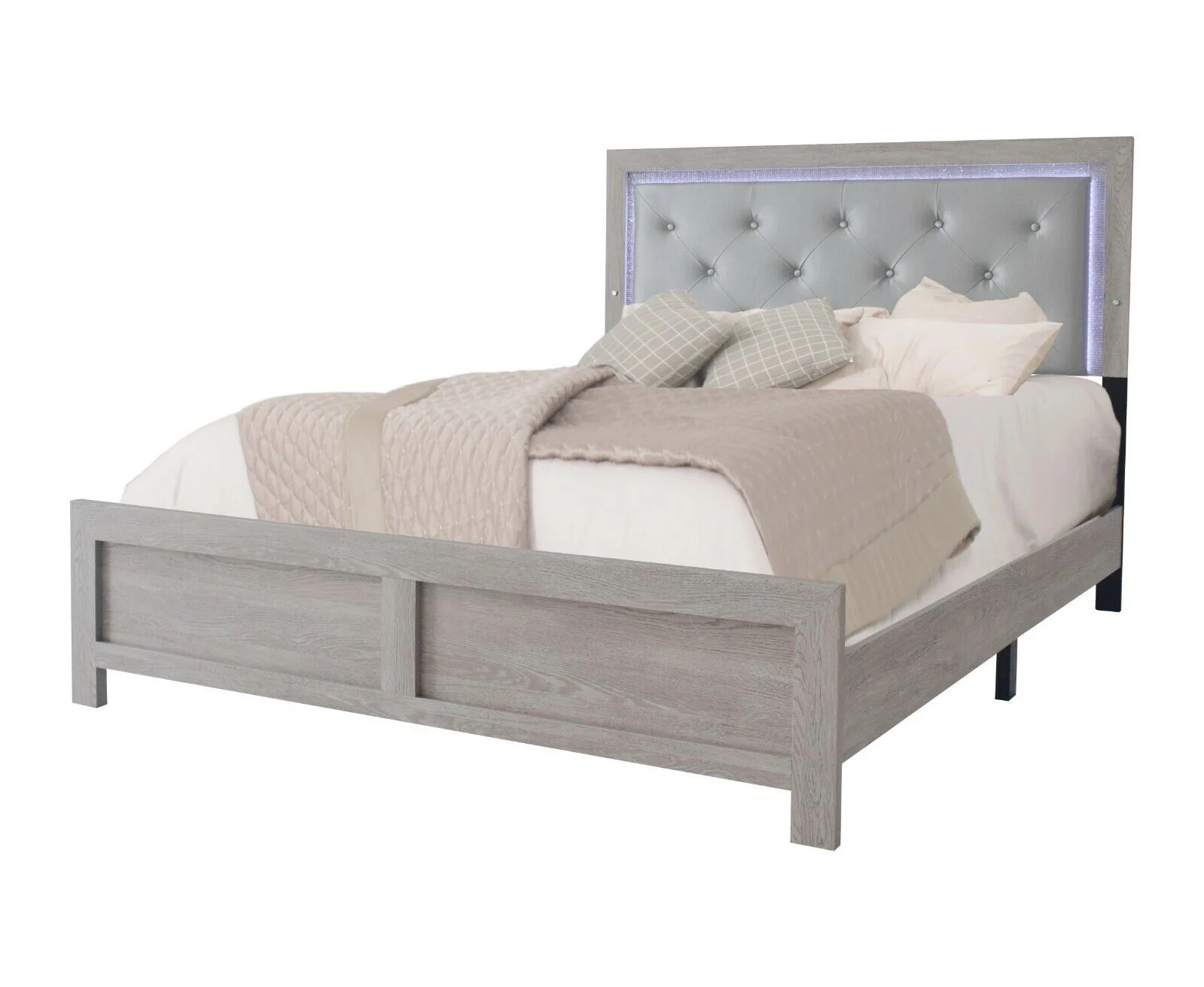 Modern 1pc King Size PU Upholstered LED Headboard Panel Bed Wooden Bedroom Furniture Set