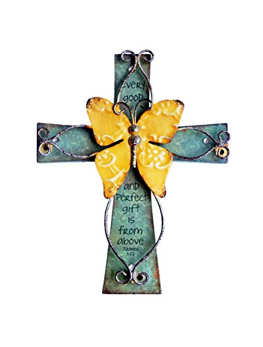 MelinSam Wooden Wall Cross Christians Cross with Antiqued Metal Butterfly and Inspirational Prayer Inscribed Blessed for Church Home Room Decoration Gifts
