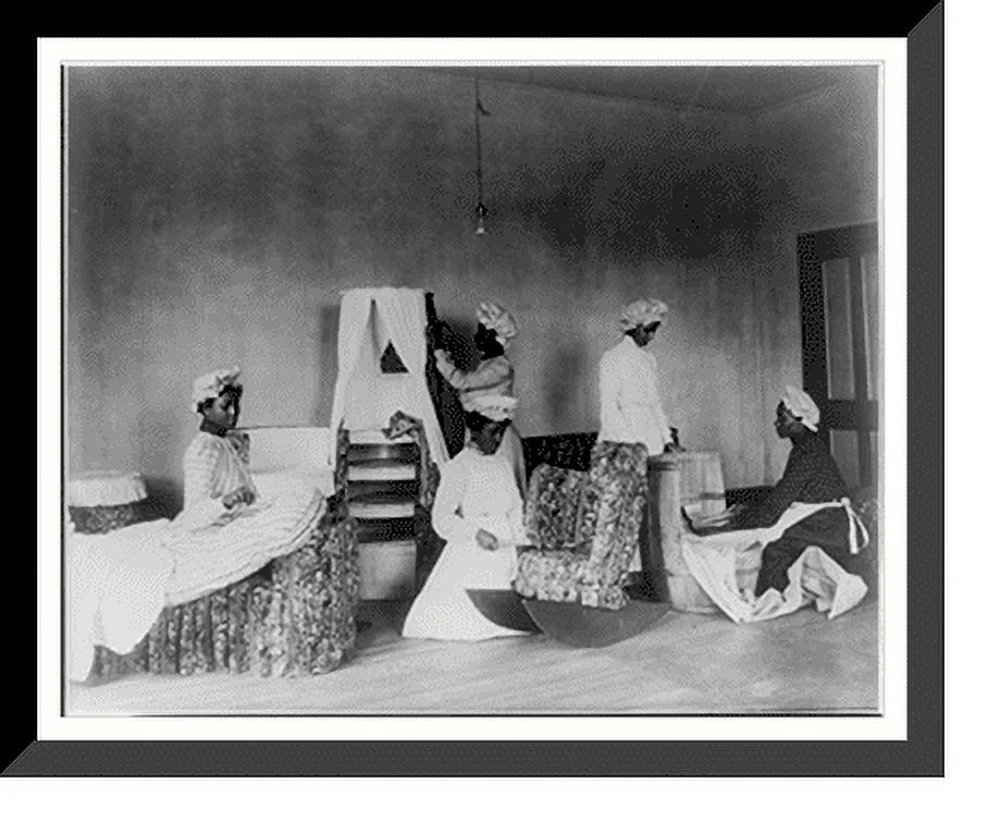 Historic Framed Print, Students making and upholstering barrel furniture, 17-7/8