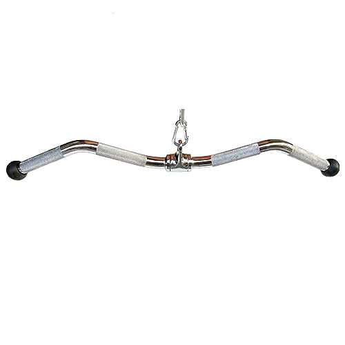 Lat Cable Machine Attachment Curl Pulldown Barbell Revolving Bar, Multi-Exerciser Cable Attachment, Solid Steel Tricep Press Down Bar with Rubber Handgrips & Revolving Hanger