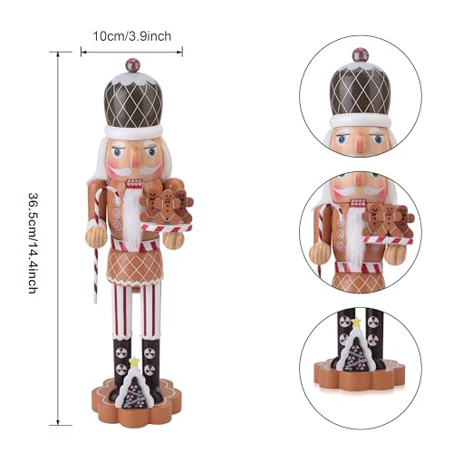 Nutcracker Gingerbread Figure, 14.4 Inch Wooden Christmas Nutcracker Decor, Xmas Nutcracker Figures Mantel Ornament Festival Shelves Decorations