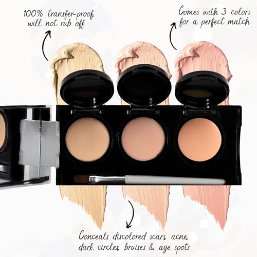 Full Coverage Concealer Palette, Waterproof Concealer Cream, 3 Colors + Brush, by Dermaflage