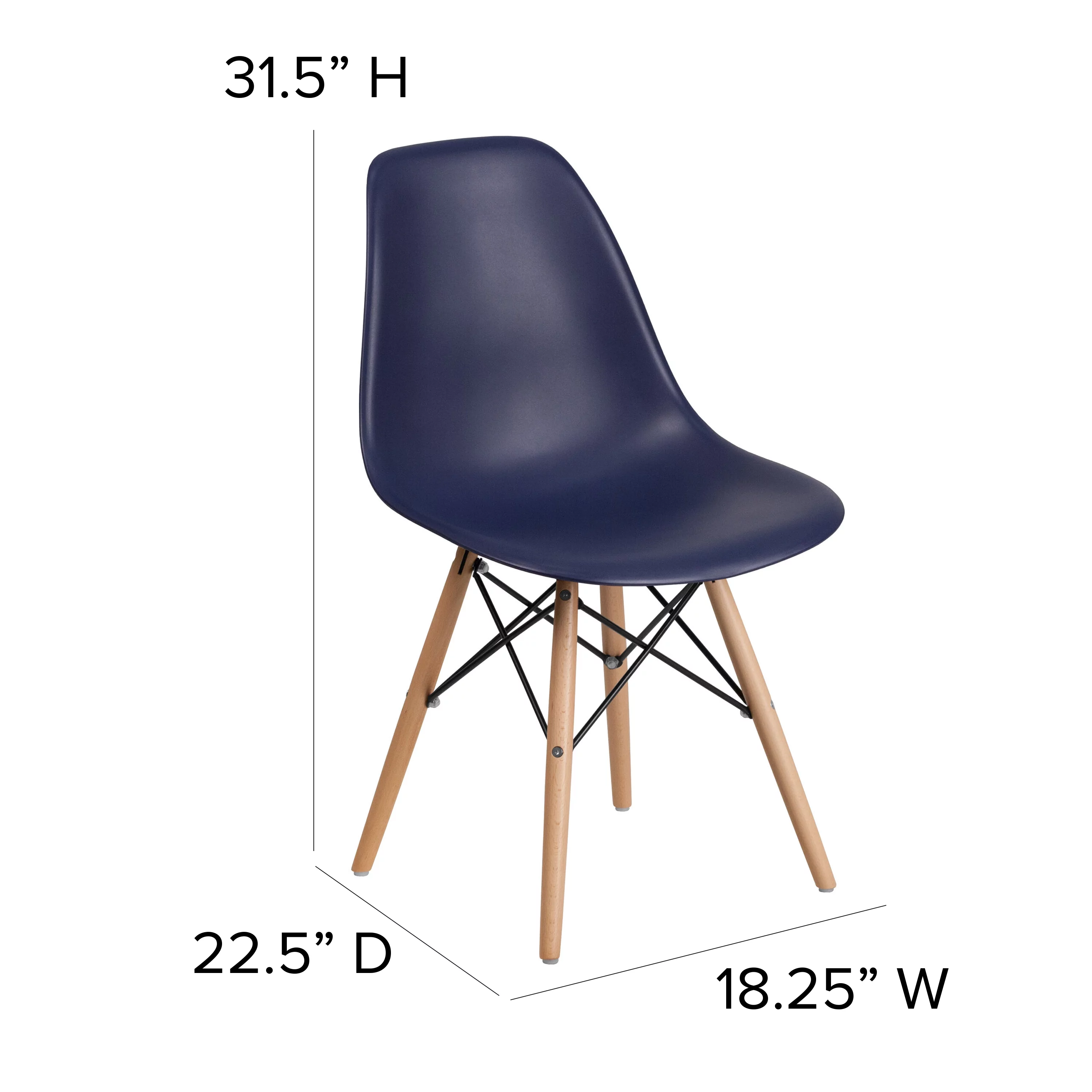 Flash Furniture 2 Pack Elon Series Navy Plastic Chair with Wooden Legsase