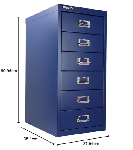 Bisley 10-Drawer Steel MultiDrawer Cabinet - Black, Chrome Pull Handles with Label Holders, Powder-Coated Steel, Removable Drawers, Fits Under Most Desks, Labels Included