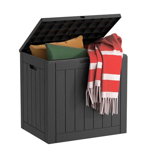 75 Gallon Outdoor Storage Box, Resin Waterproof UV-Resistant Deck Box, Reinforced Stability for Patio, Garden, and Poolside, Striped Black